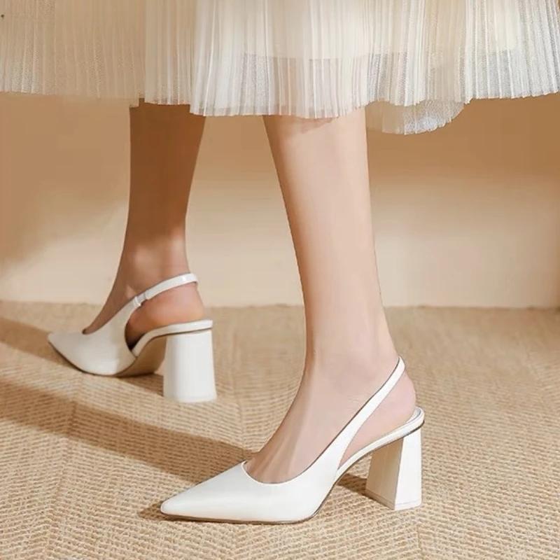 Women Design Pointed Toe Sandals Summer New Woman Fashion Shallow Dress Square High Heel Ladies Ankle Strap Gladiator Sandalias