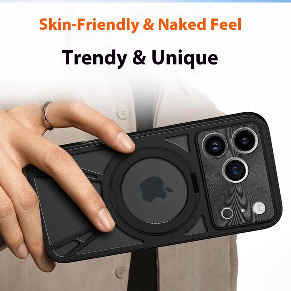 Für iPhone 17 Pro Max Hülle Magnetischer Ständer Hohle Wärmeableitung Silikon+PC+Metall Bumper Handyhülle