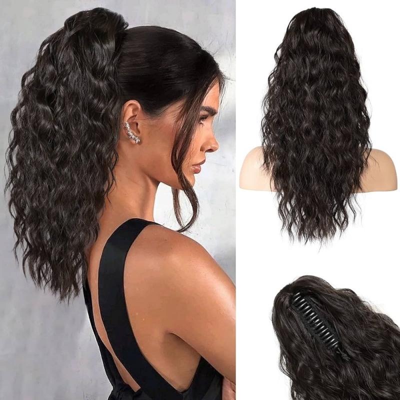 18 Zoll Synthetische Wellige Lockige Pferdeschwanzverlängerung Klaue Clip-On Haarteil Für Frauen Natürliches Falsches Haarteil Pferdeschwanz Perücke Welle Griff Pferdeschwanz