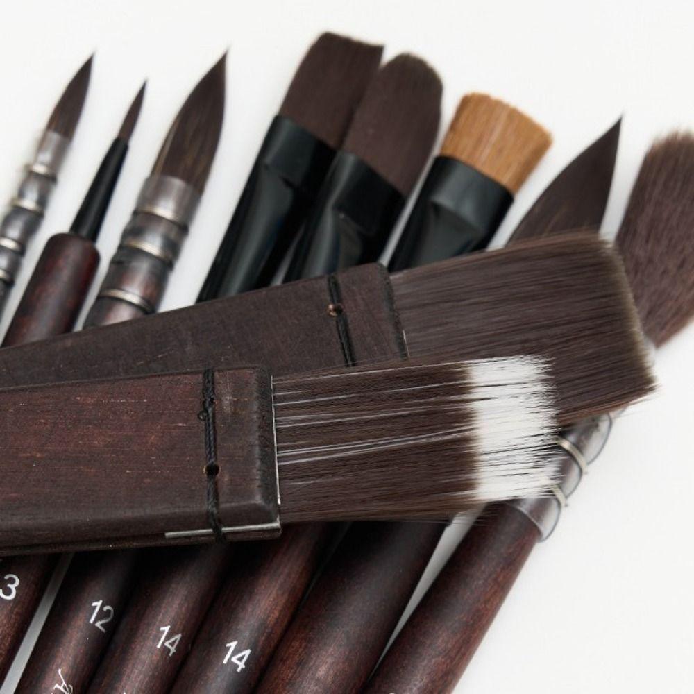 10Pcs Wooden Handle Painting Brush Set Animal Hair Art Supplies Paint Brush Pen Set Watercolor