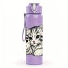 1PC Cute Tabby Kitten Cat Face Print 750ml Color Plastic Sports Water Bottle Leakproof Flip Straw Lid Suitable for Sports Office Home Use