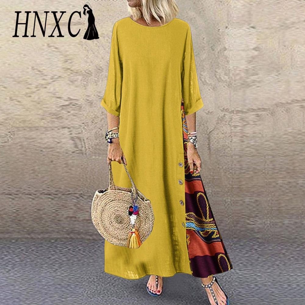 HNXC 12 Color Women Fashion Casual Loose Long Sleeve Floral Print Party Maxi Dress Plus Size Vestidos Longos Robe