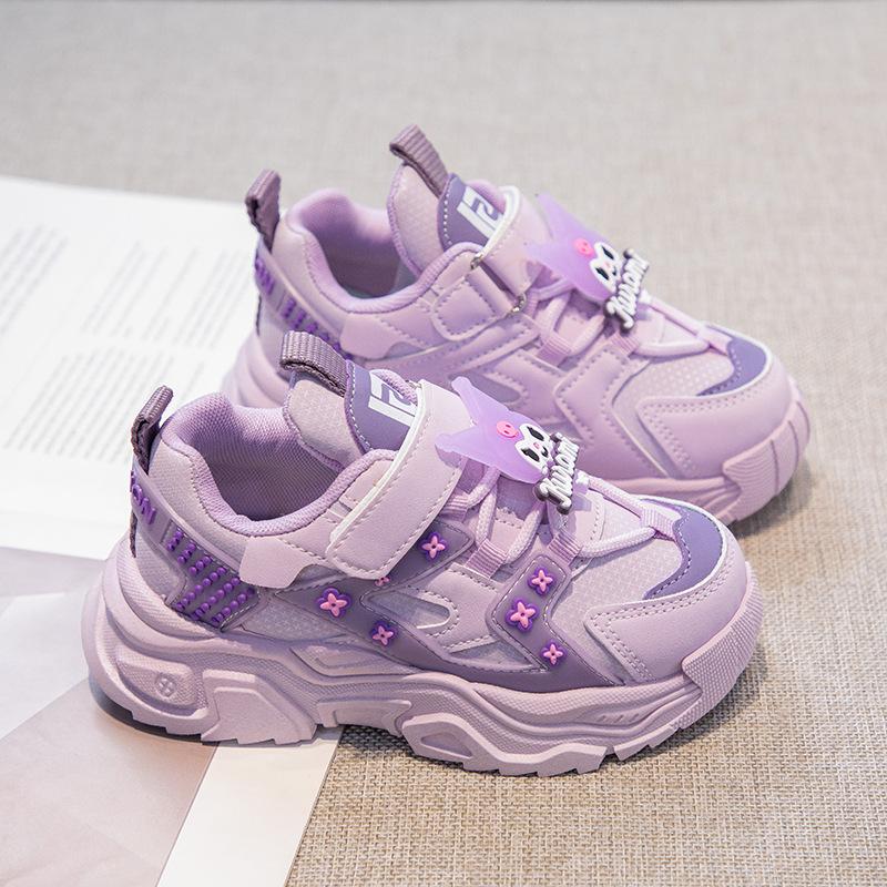 

Kids Casual Shoes Sneakers Cartoon Kuromi PU Leather Spring Shoes For Girls Anti-slip Velcro Pink Pruple Shoes Size 26-37 37