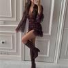 2026 spring new women's clothing, European and American cross-border dress, deep V-neck floral ruffle edge long-sleeved short skirt