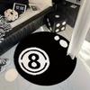 1pcs/set Black Flocking Fleece Round Rug with 8-Ball Billiard Print, Flocked Plush Carpet for Living Room Bedroom Floor Mat