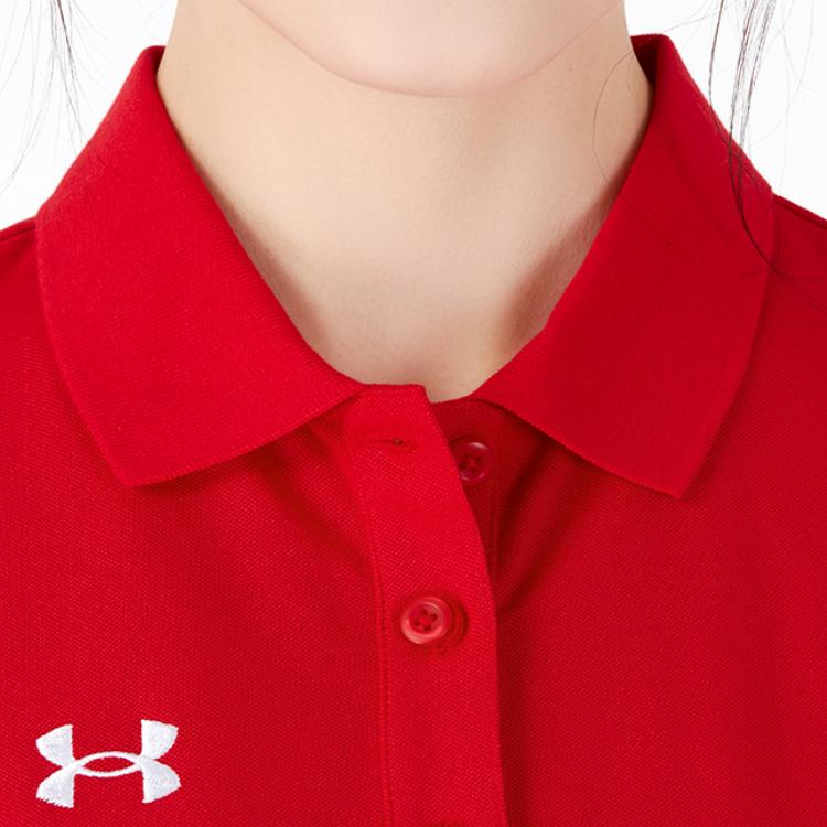 Under Armour Casual Sports Breathable Solid Short Sleeve Polo Shirt Women Tops Red 21500543-600