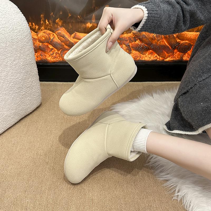 Women's Large Size Soft Sole Heightening Winter Warm Fur One Anti-slip Snow Boots Plush Lined Ankle Boots Outdoor Sports Martin Cotton Boots