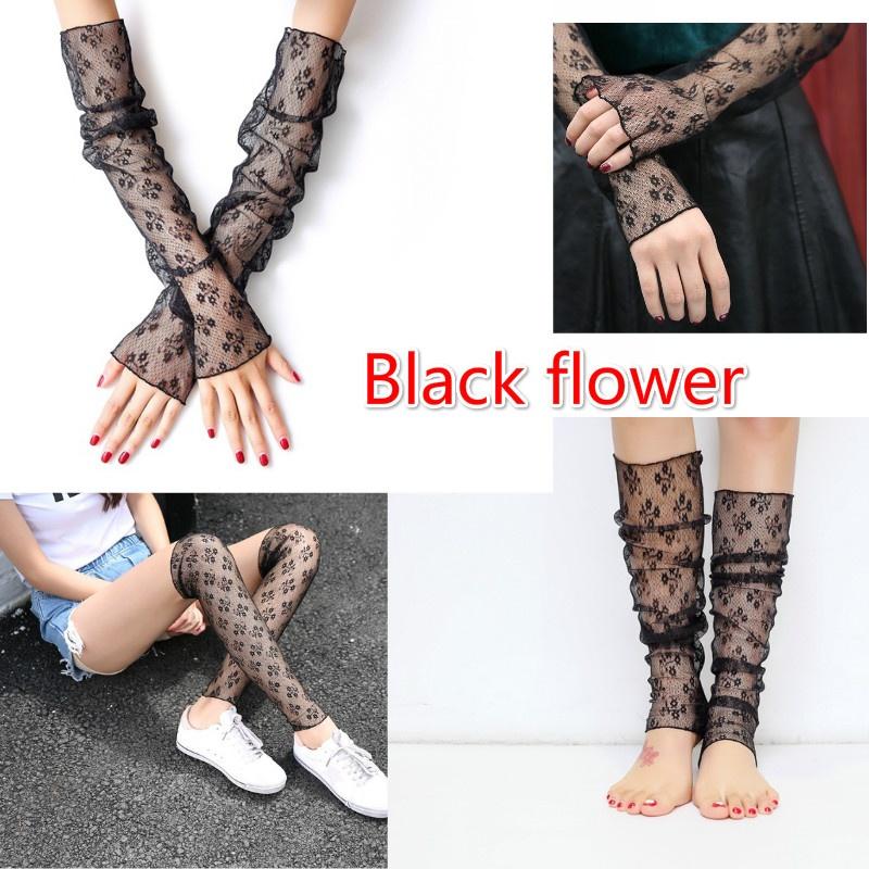 Women's Sun Protection Cuff Summer Driving Ice Sleeve Thin Mesh Socks Feet Dual Use Lace Gauze Gloves