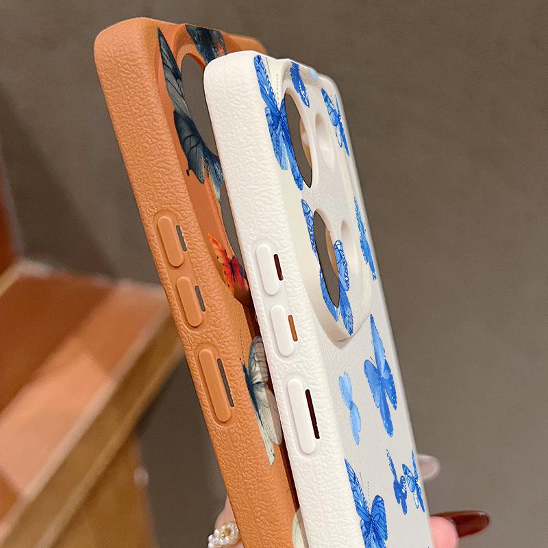 Butterfly Pattern Silicone Soft Case for Xiaomi 13t Poco X6 M6 Pro Redmi Note 14 13 12 11 10 Pro Shockproof Leather Texture Plain Color Cover