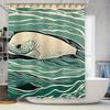 Unique Fish Design Waterproof Shower Curtain White Waves Green Color Bath Room Decoration for Home Decorate