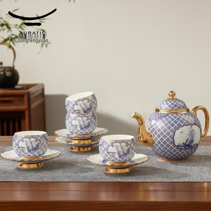 Yongfengyuan 'Four Seas Rising Peace' 10-Piece Ceramic Tea Set
