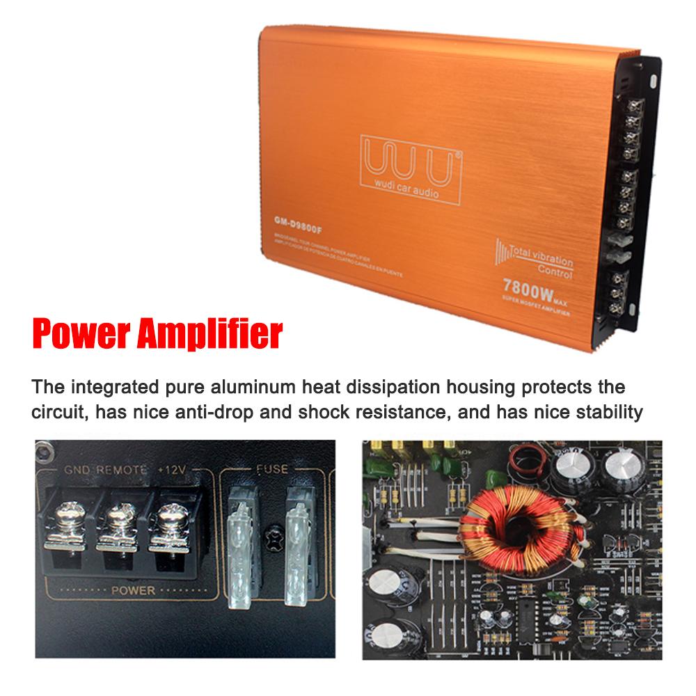 4-Channel Car Audio Amplifier 7800W HiFi Class-D Stereo Power Amplifier 4-Way High Power Amp.