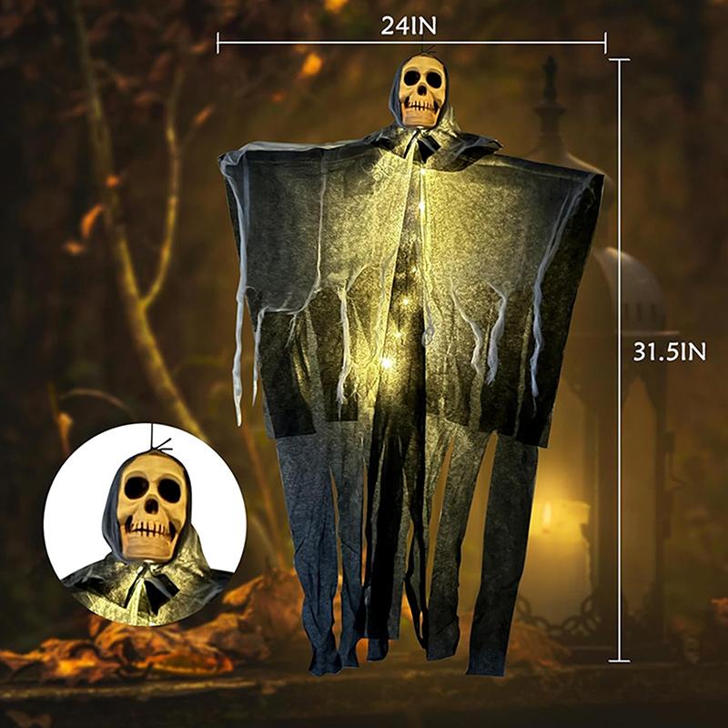 2025 Halloween Glowing Skull Gauze Hanging Ghost Horror Props Haunted House Porch Secret Room Party Pography Decoration