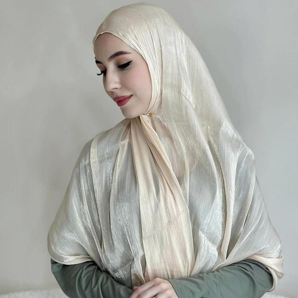Premium Shiny Chiffon Hijab Malaysian Women Scarves Long Shawl Chiffon Crinkle Shawl Female Islamic Breathable Headscarf