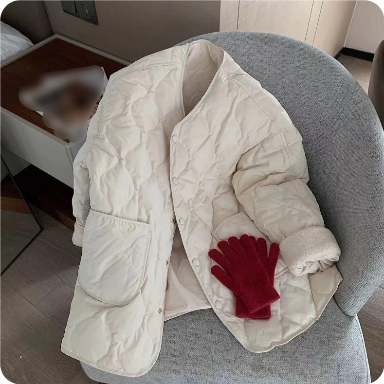 Rhombic Small Fragrance Cotton Jacket Women's Winter Loose Lamb Wool Jacket Women's Plus Velvet Thickening