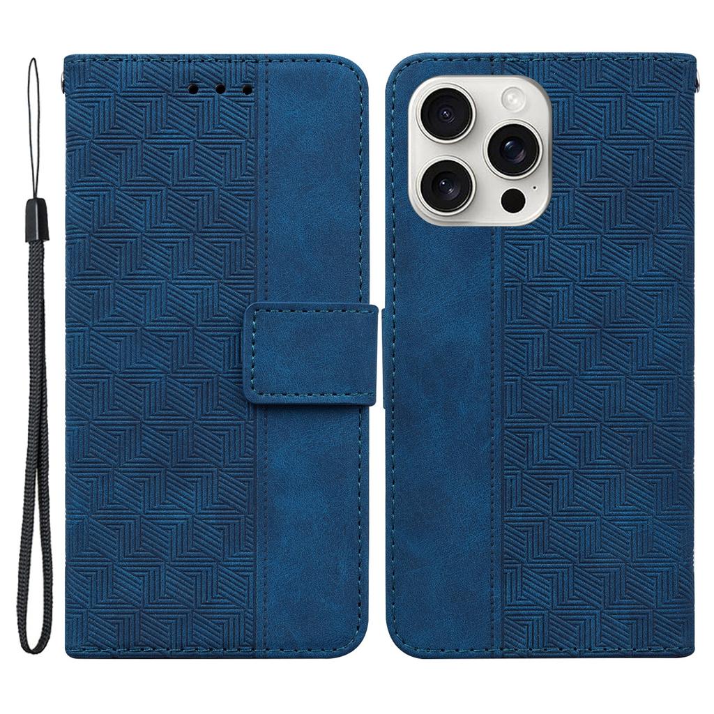 For iPhone 16 Pro Case PU Leather Geometry Imprint Wallet Phone Cover