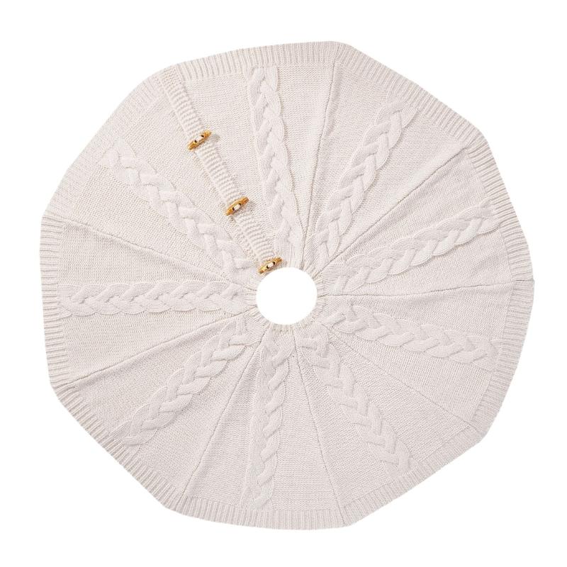 Vit Stickad Julgranskjol Trädstamskydd 61/92 cm Diameter med Knäppning Högtidsrumsdekorationer