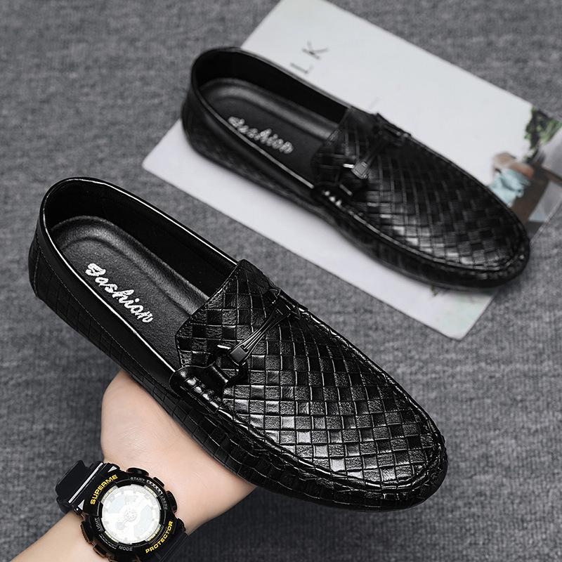 High-quality Plaid Doudou Shoes Korean Version Trendy Versatile Lazy One-pedal British Small Leather Shoes Breathable Business Men's Shoes