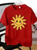 Unisexs Tee Cute Blush Smiling Cartoon Sun Face Print Cotton Short Sleeve Male Casual Streetwear Outdoor Daily Basic Fashion Top