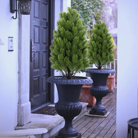Artificial Cedar Topiary Tree with Stake Lifelike Faux Cedar Pines Christmas Tree UV Resistant Simulated Shrubs for Front Porch Outdoor Decor