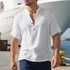 Summer European and American Men's Casual Loose Shirt Casual Stand-up Collar Button-down Linen Short Sleeves