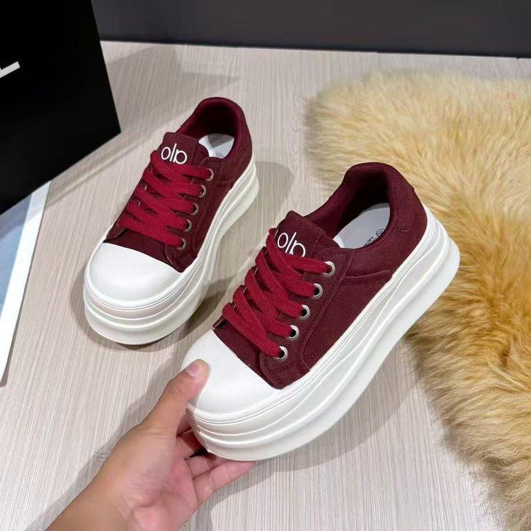 

[Fanfuna] 2025 autumn new platform casual shoes sports shoes breathable lace-up versatile board shoes student shoes women 40 красный