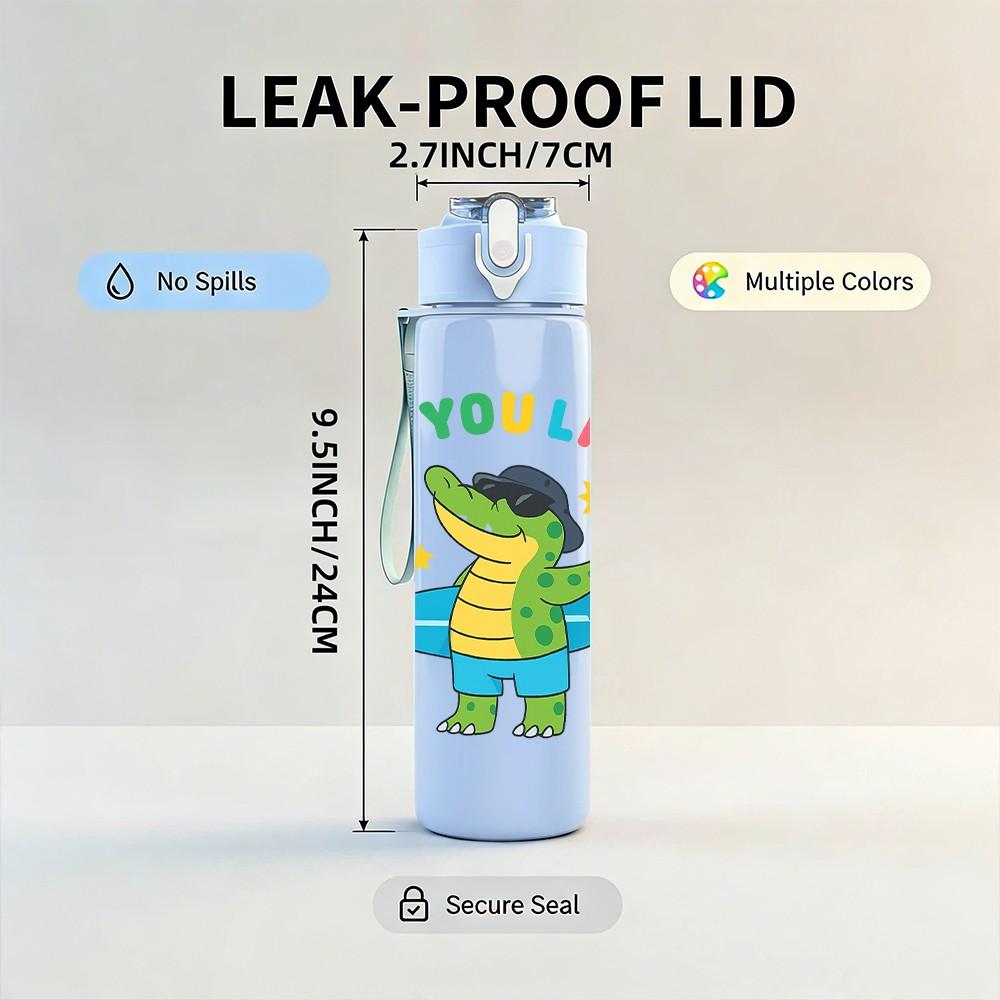 1PC See You Later Surfing Crocodile 750ml Color Plastic Sports Water Bottle Leakproof Flip Straw Lid Suitable for Sports Office Home Use
