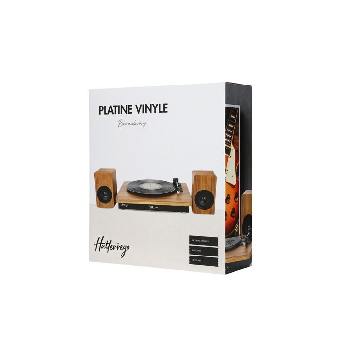 Platine vinyle halterrego av 2 hp extérieurs, rms 2*5w,rca out, bt in, adaptateur inclus , finition laquée noire/asp bois