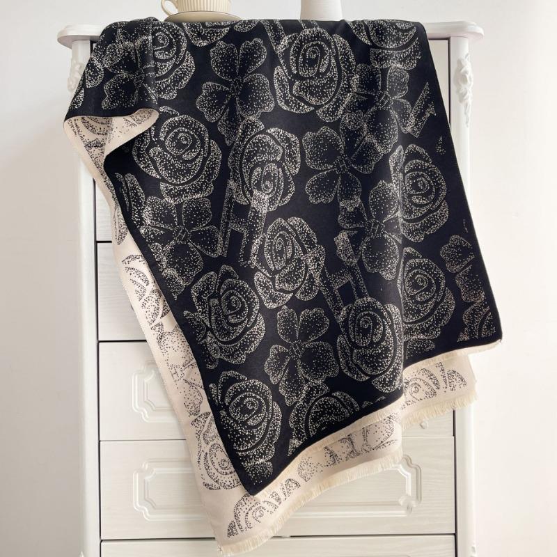 Scarf Women's autumn and winter imitation cashmere camellia scarf versatile fashion versatile double-sided thickened couple warm shawl