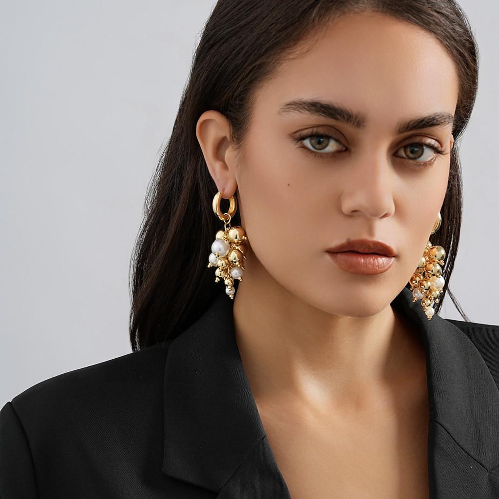 Alloy Chic Gold Geometric Earrings With Faux Pearl Detail Everyday Elegance
