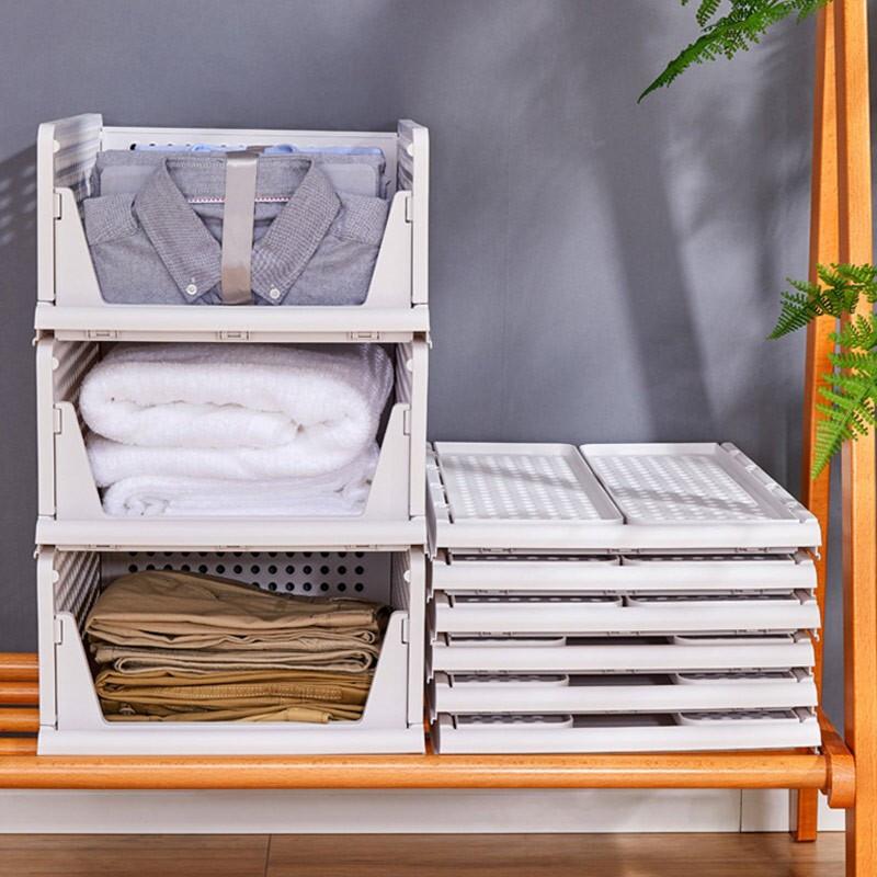 5 Pack Folding Closet Organizers Storage Box, Stackable Plastic Storage Basket, Closet Organizers and Storage Drawer Shelf Stora