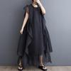 Sleeveless Plus Size Black Mesh Vintage New In Dresses for Women Casual Loose Long Summer Dress