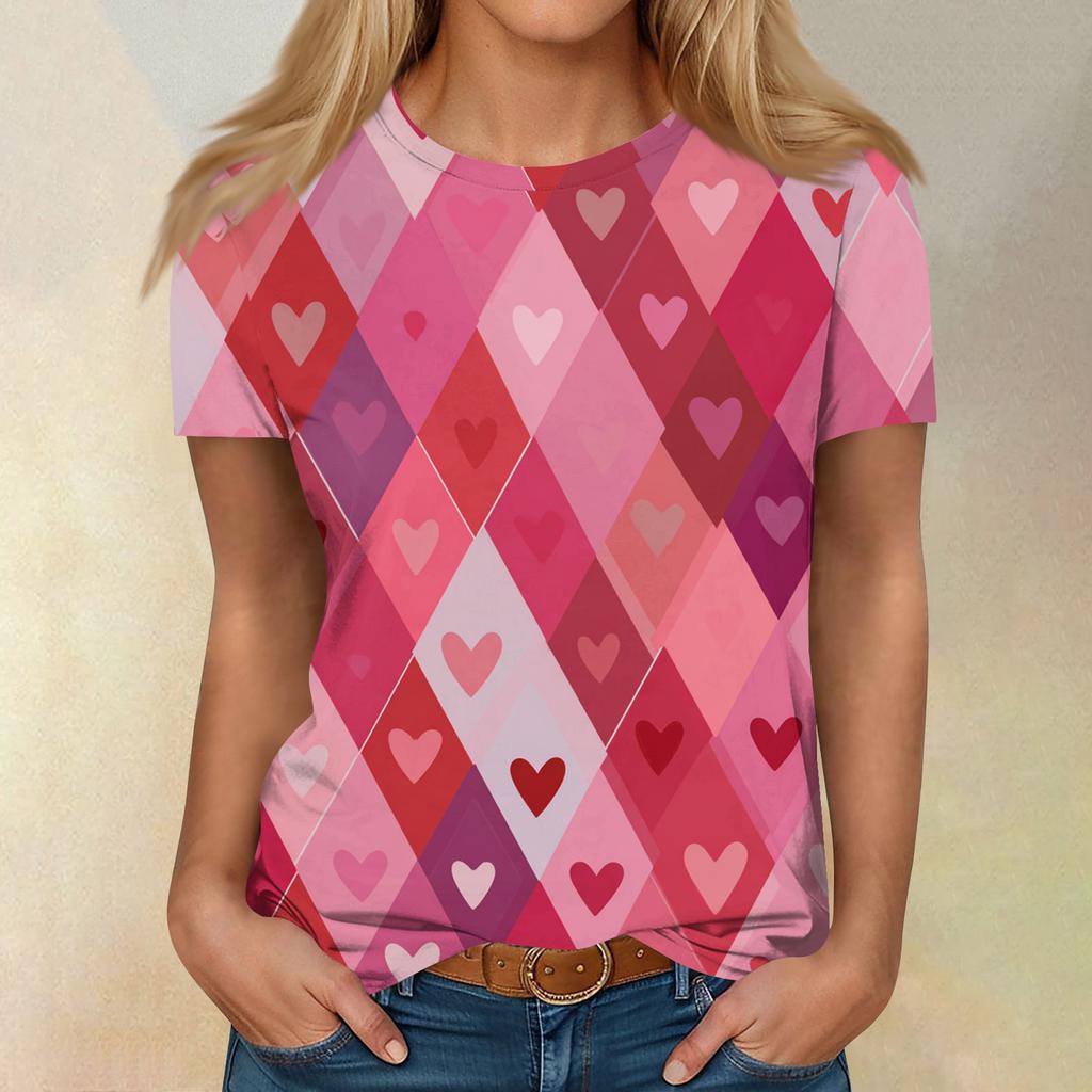 Women's Casual Fashion Valentine's Day Printed Short-Sleeve Top/T-Shirt
