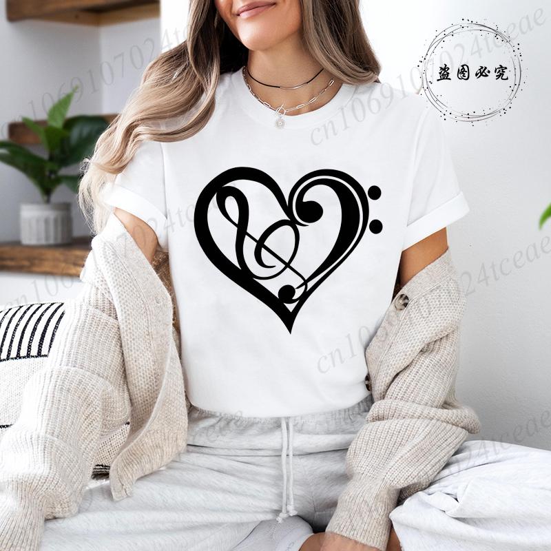 Womens Tshirts Music Note Heartbeat Printed TShirt Music Lover Funny Graphic Tee Shirts for Unisex Women Fashion TShirts Tops S
