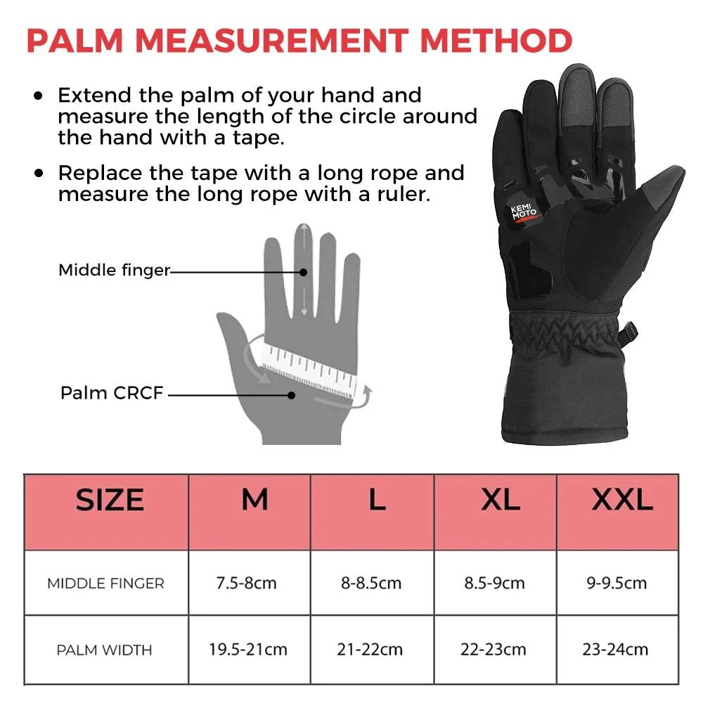 KEMiMOTO Zimní motocyklové rukavice CE Ochranné Černé Guantes Moto Invierno Teplé Rukavice pro dotykovou obrazovku Vodotěsné Větruodolné