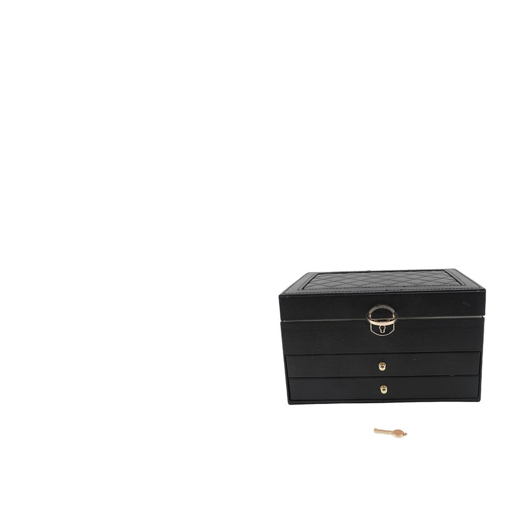 Jewelry Box 3 Layers PU Leather Jewelry Storage for Ear Necklace Bracelets Lockable with Key