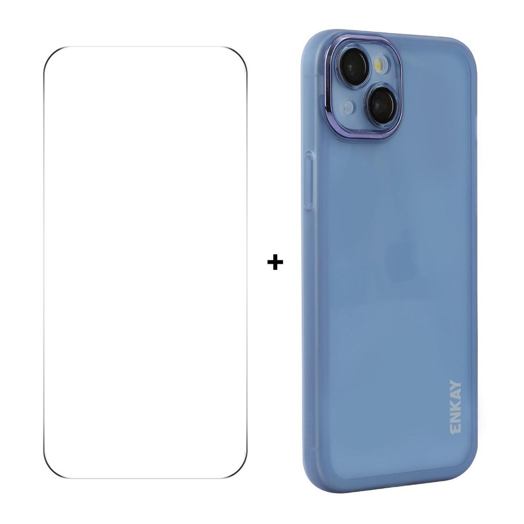 For iPhone 14 Case Matte TPU Phone Cover with Lens Film+9H Glass Protector