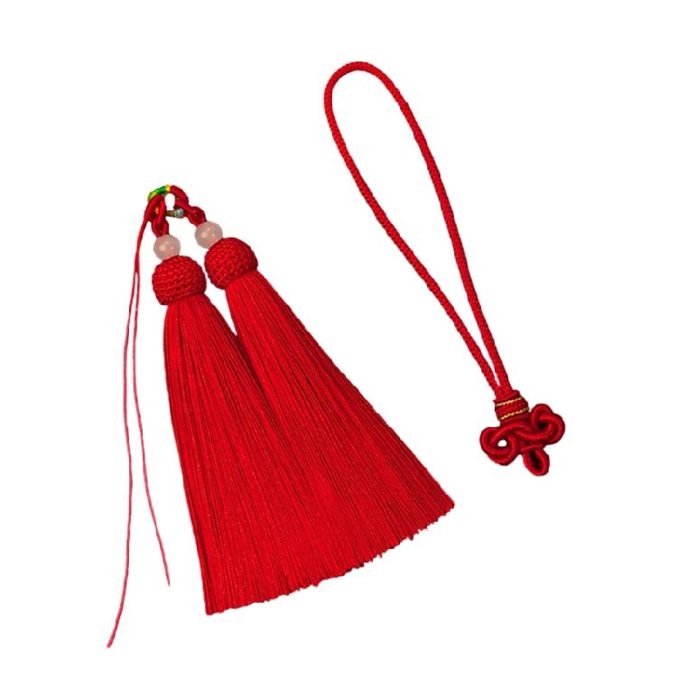 Artistic Double Tassels Auto Accessory Durability Polyester Handmade Keyring For Modern Decoration красный