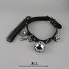 Classic Black Leather Choker with Bell and Leash for Men Punk Necklace Cosplay