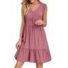 Cotton Linen Summer Dress Sleeveless V Neck Mini Tank Casual Women Beach Sundress Flowy Tiered A Line
