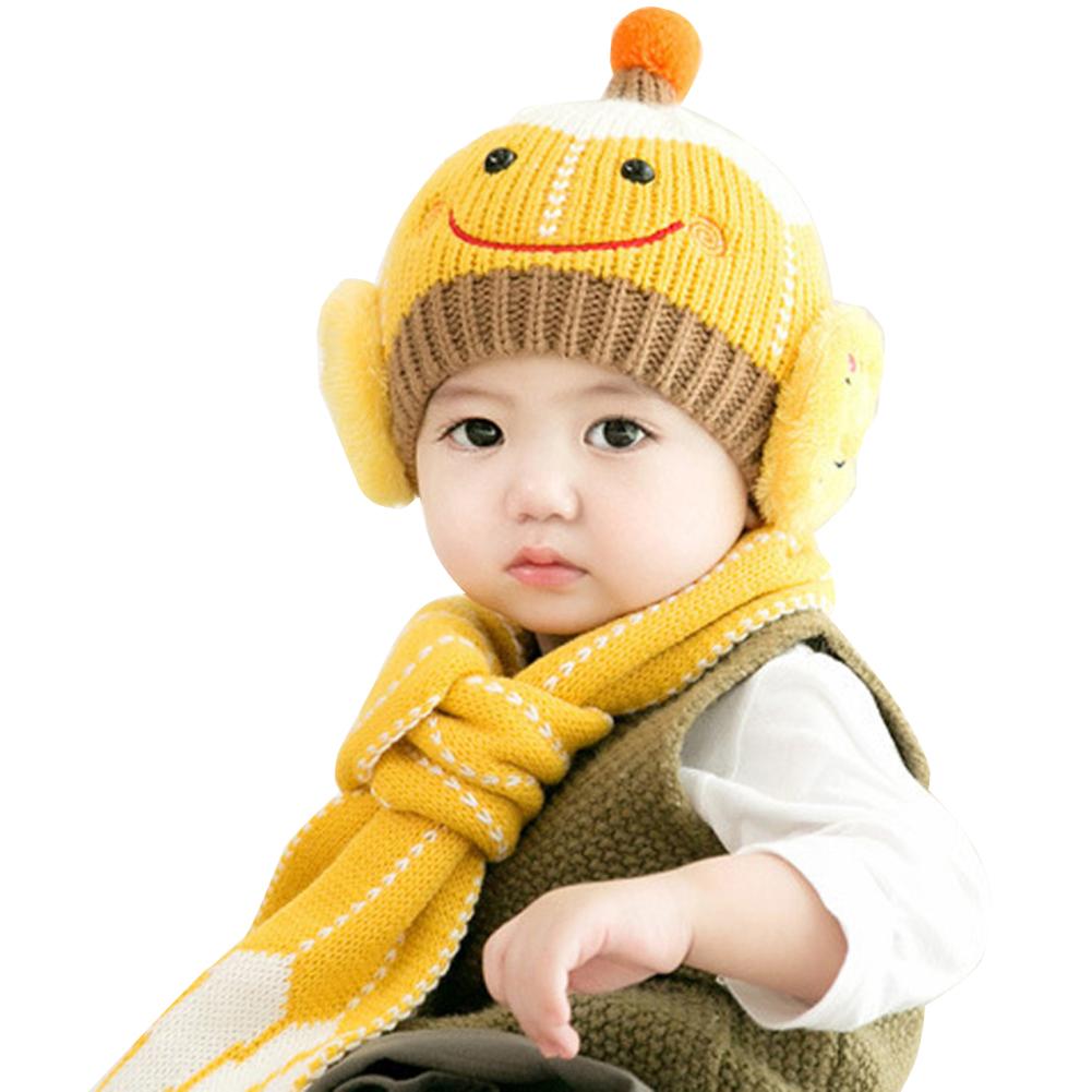 Girls Boys Cute Hats and Scarf Set, 6-12 Month Knit Warm Winter Hat Beanie Cap