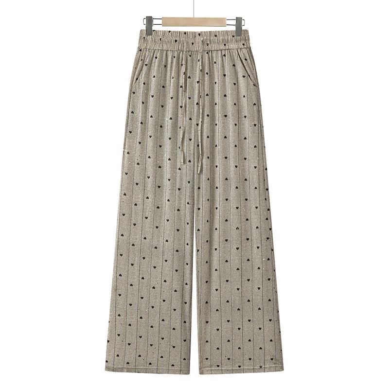 Summer Polka Dot Breathable Straight-Leg Pants with Elastic Waist for Middle-Aged Women's Casual Wear