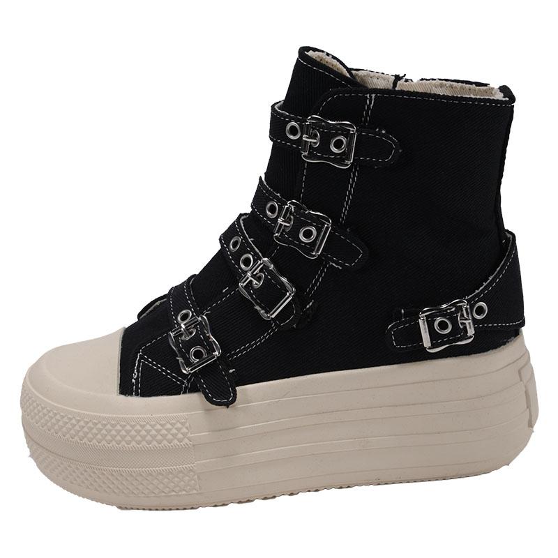 Fashion Women's High Top Canvas Sneakers Design Buckle Strap Zip Simplicity Female Shoes 2025 High Street Grace Waling Shoes