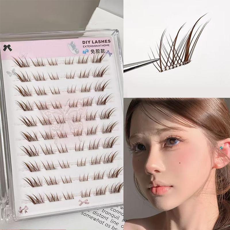 No Need Glue Fox Eye Effect Fluffy False Eyelashes Self-Adhesive Reusable Diy Segmented Thick Winged Lash Extension Daily Use