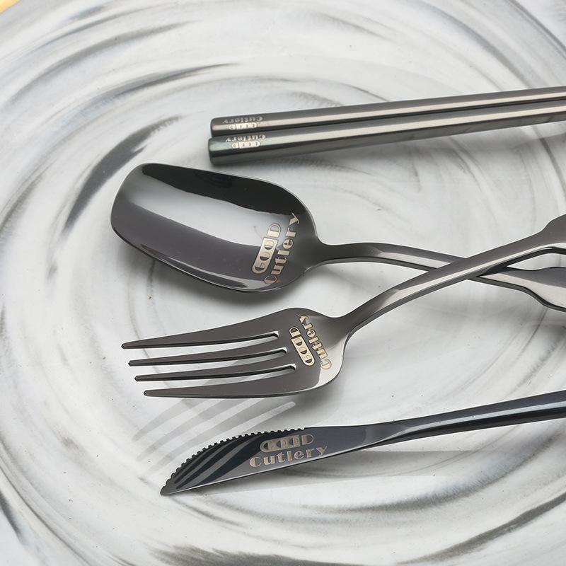 Cuțit, lingură, furculiță și betisoare din oțel inoxidabil cu cutie, set portabil de veselă, tacâmuri pentru studenți și muncitori, veselă pentru picnic
