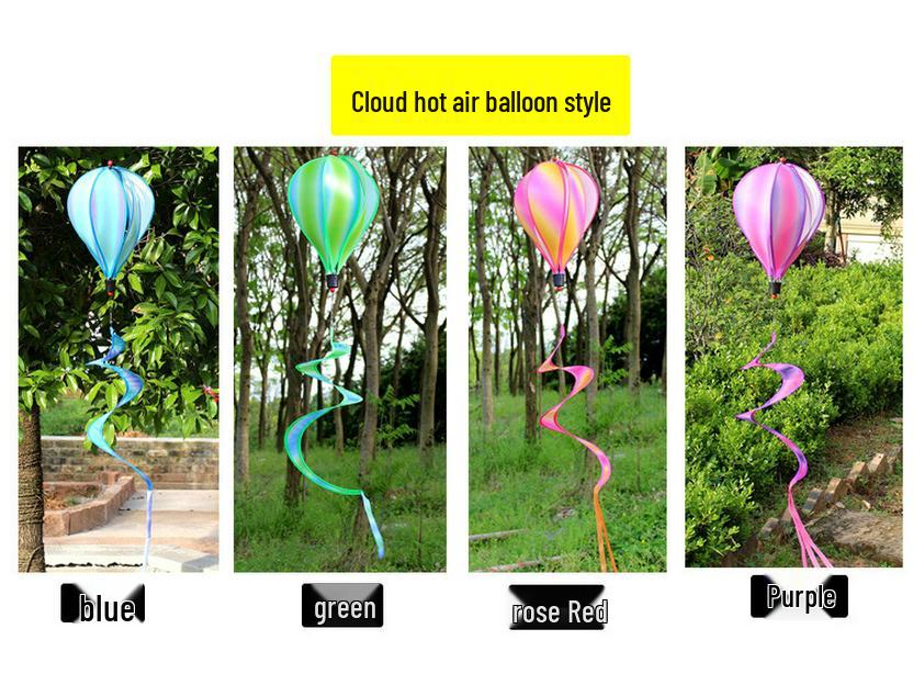 Rainbow Hot Air Balloon Wind Spinner: Rotating Seven-Color Garden Pinwheel with Sequins for Outdoor Decoration