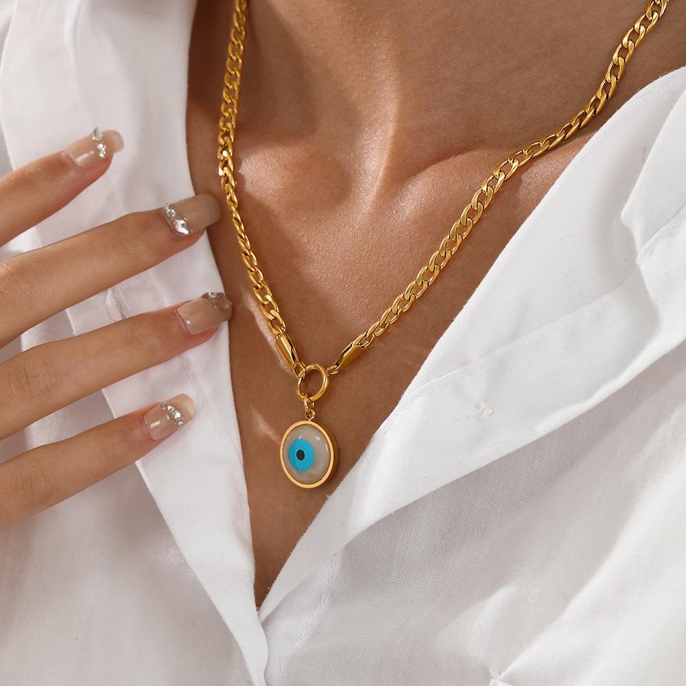 2024 Mode Trend Blaues Auge Anhänger Halskette Armband Set Schlicht Edelstahl Goldfarbe Zirkon für Frauen Geschenk Kostenloser Versand