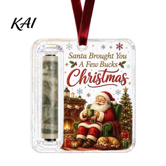 Christmas Tree Money Holder Decor Cash Gift Ornament, Acrylic Angel Santa Cat for Xmas Tree, Holiday Party Hanging Decoration with Lanyard
