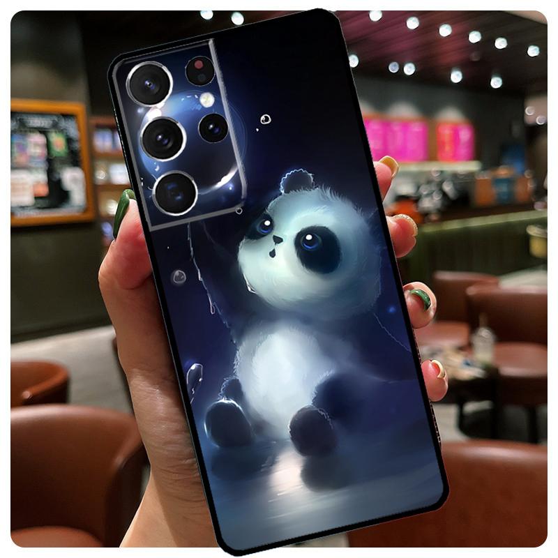 Cute Cartoon Panda Phone Case For Samsung Galaxy S25 Ultra S20 S21 S22 S23 S24 Ultra S9 S10 Plus S25 FE Cover