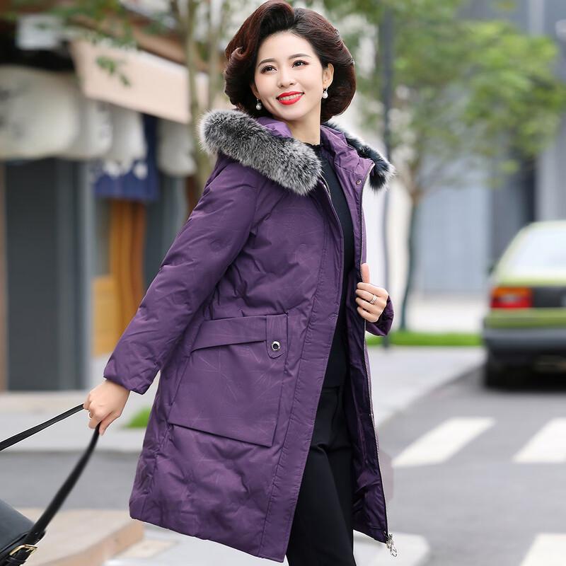 Passter Mid-Aged Women s Fox Fur Collar Down Jacket 4XL